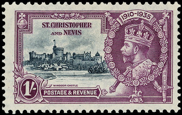 ST KITTS NEVIS 1935  SG64l Mint Silver Jubilee 1s variety Kite and horizontal log