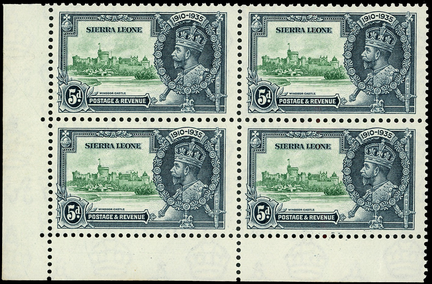 SIERRA LEONE 1935  SG183a Mint unmounted Silver Jubilee 5d variety Extra flagstaff