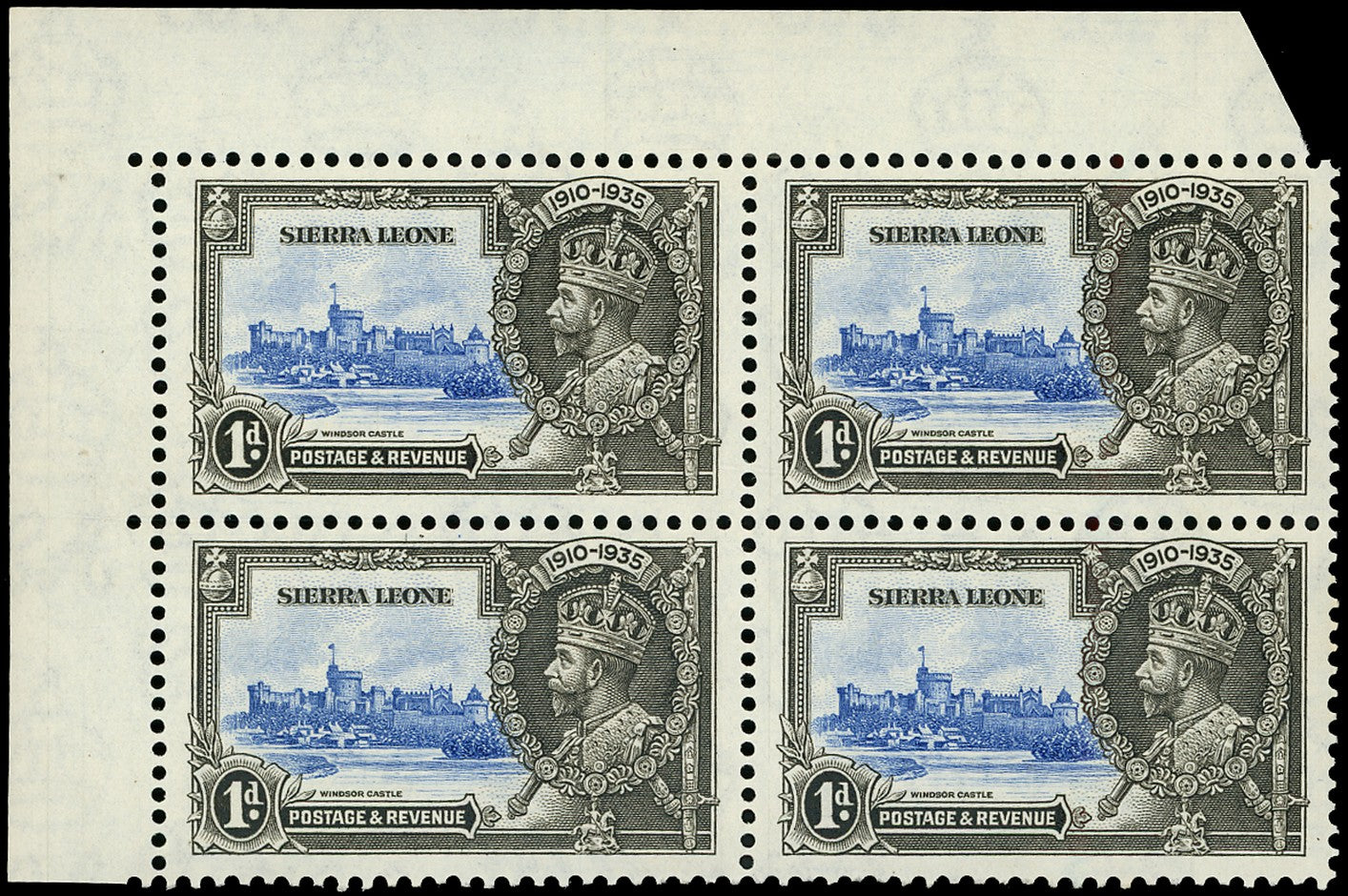 SIERRA LEONE 1935  SG181b Mint Silver Jubilee 1d variety Short extra flagstaff