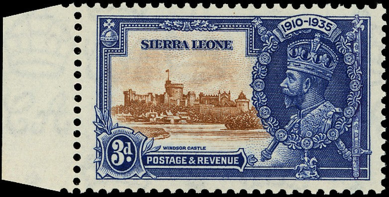SIERRA LEONE 1935  SG182b Mint unmounted Silver Jubilee 3d variety Short extra flagstaff