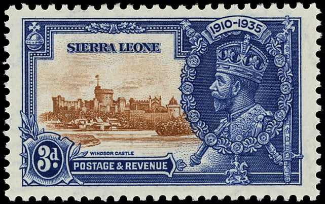SIERRA LEONE 1935  SG182c Mint Silver Jubilee 3d variety Lightning conductor