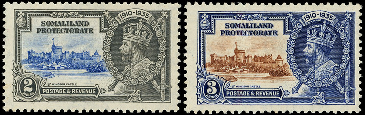 SOMALILAND PROTECT 1935  SG87k, 88k Mint Silver Jubilee 2a, 3a variety Kite and vertical log