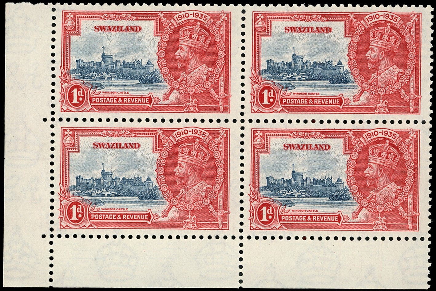 SWAZILAND 1935  SG21a Mint Silver Jubilee 1d variety Extra flagstaff