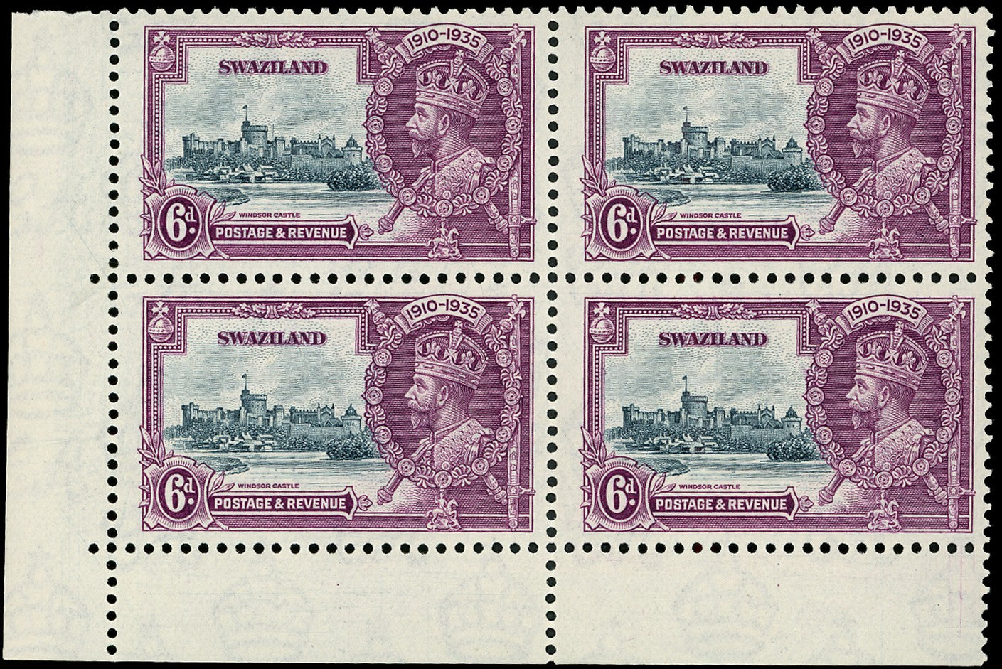 SWAZILAND 1935  SG24a Mint Silver Jubilee 6d variety Extra flagstaff