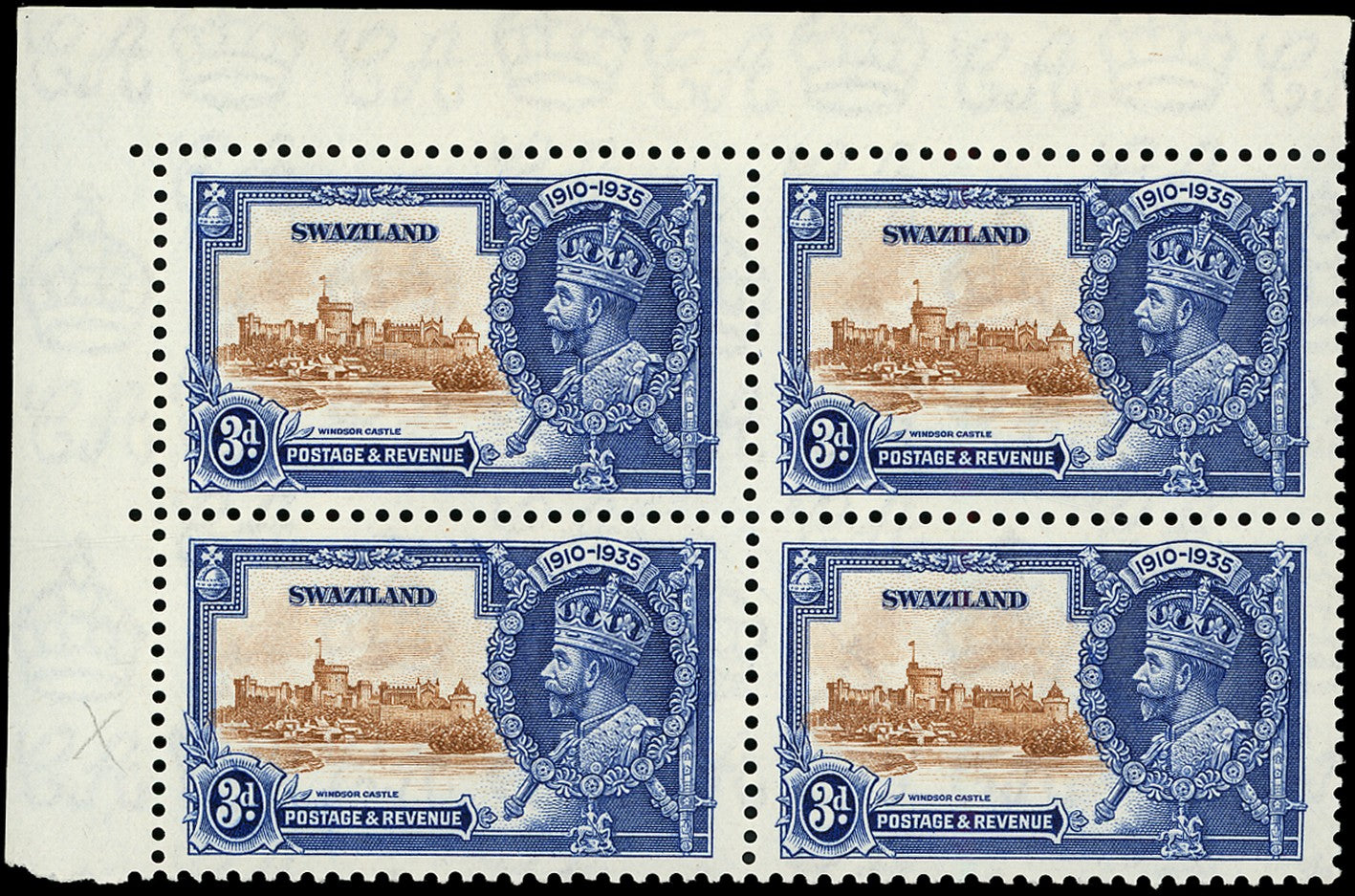 SWAZILAND 1935  SG23b Mint Silver Jubilee 3d variety Short extra flagstaff