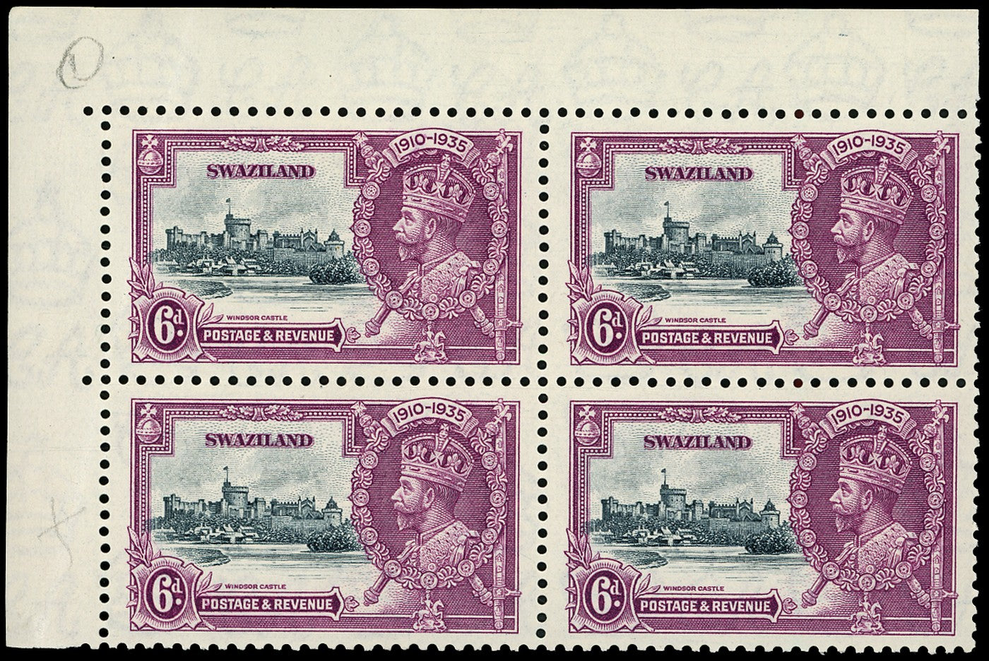 SWAZILAND 1935  SG24b Mint Silver Jubilee 6d variety Short extra flagstaff