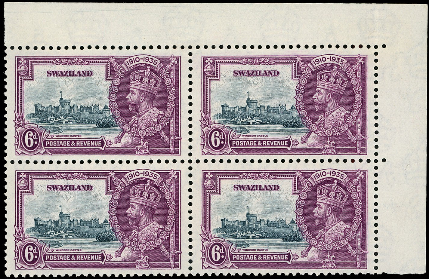 SWAZILAND 1935  SG24c Mint Silver Jubilee 6d variety Lightning conductor