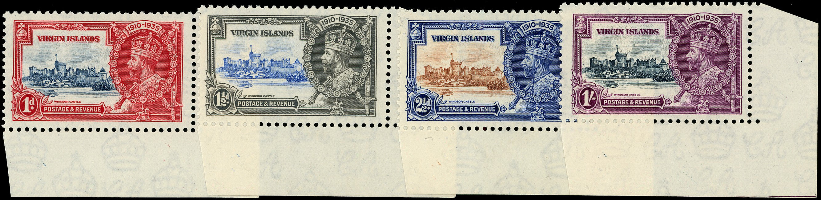 VIRGIN ISLANDS 1935  SG103l/106l Mint unmounted Silver Jubilee set of 4 variety Kite and horizontal log