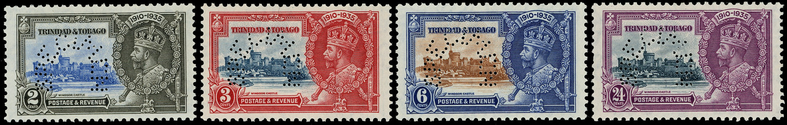 TRINIDAD & TOBAGO 1935  SG239s/42s Specimen Silver Jubilee set of 4 to 24c
