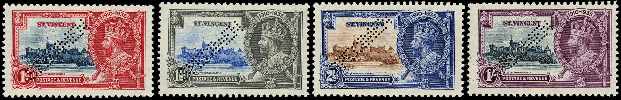 ST VINCENT 1935  SG142s/45s Specimen Silver Jubilee set of 4 to 1s