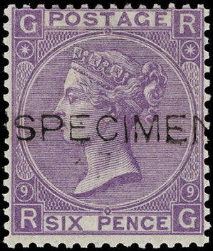 GB 1870  SG109s Pl.9 Specimen - Overprinted type 8 (RG)