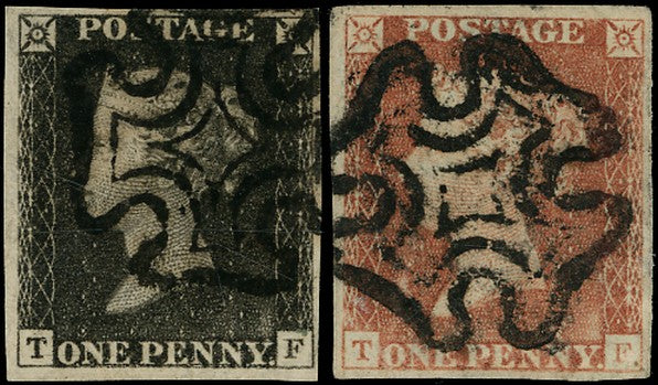 GB 1840  SG2 Pl.1b Penny Black - Matched pair