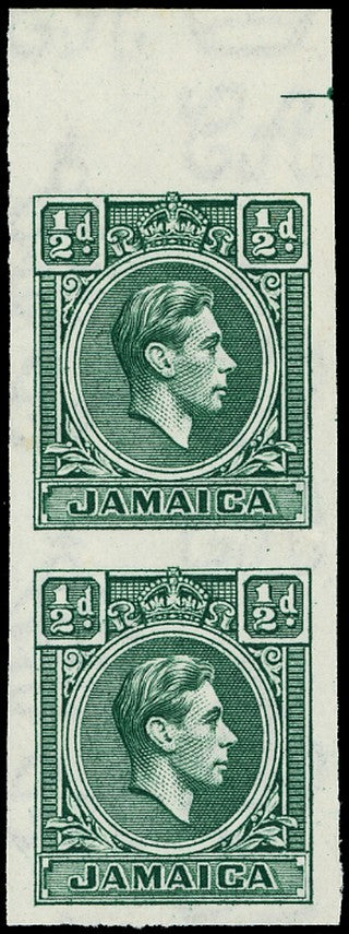 JAMAICA 1938  SG121 var Proof of KGVI &frac12;d blue-green imperforate unmounted mint