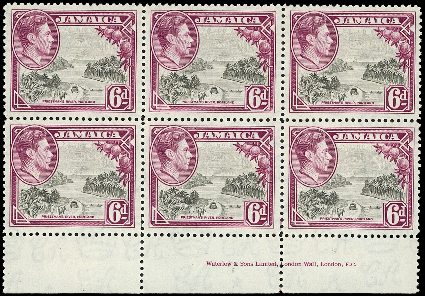 JAMAICA 1938  SG128 Mint KGVI 6d perf 12&frac12; imprint block