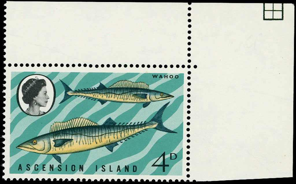 ASCENSION 1970  SG126w Mint unmounted Fish 4d Wahoo variety watermark Crown to right of CA