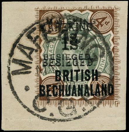 C.G.H. - MAFEKING 1900  SG11ab Used 1s on 4d green and purple-brown SURCHARGE DOUBLE