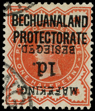 C.G.H. - MAFEKING 1900  SG6a Used 1d on &frac12;d vermilion error surcharge inverted
