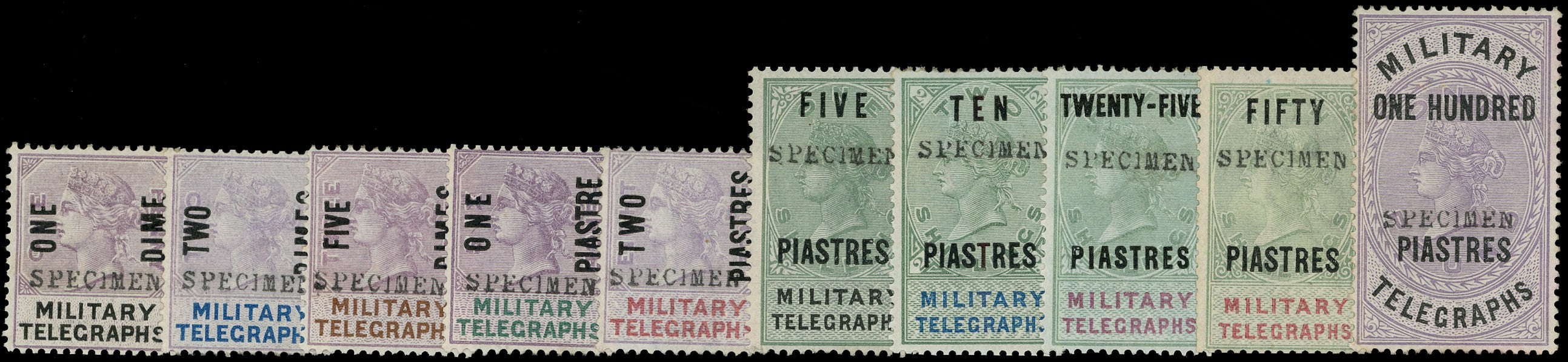 EGYPT BRITISH FORCES 1886  SGMT17/26 Specimen Military Telegraphs set of 10 to 100p on £1