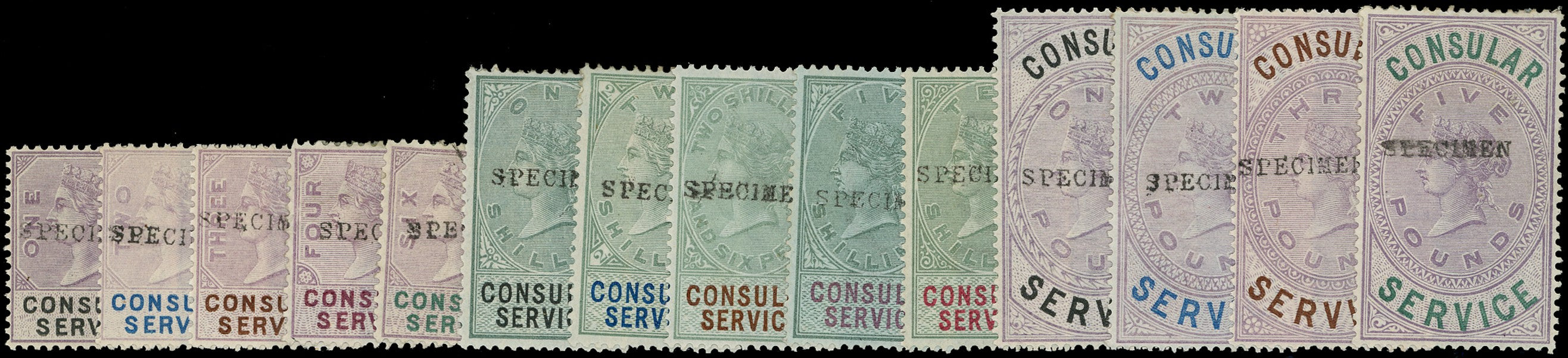 GB 1886 Revenue Consular Service 1d to £5 complete set