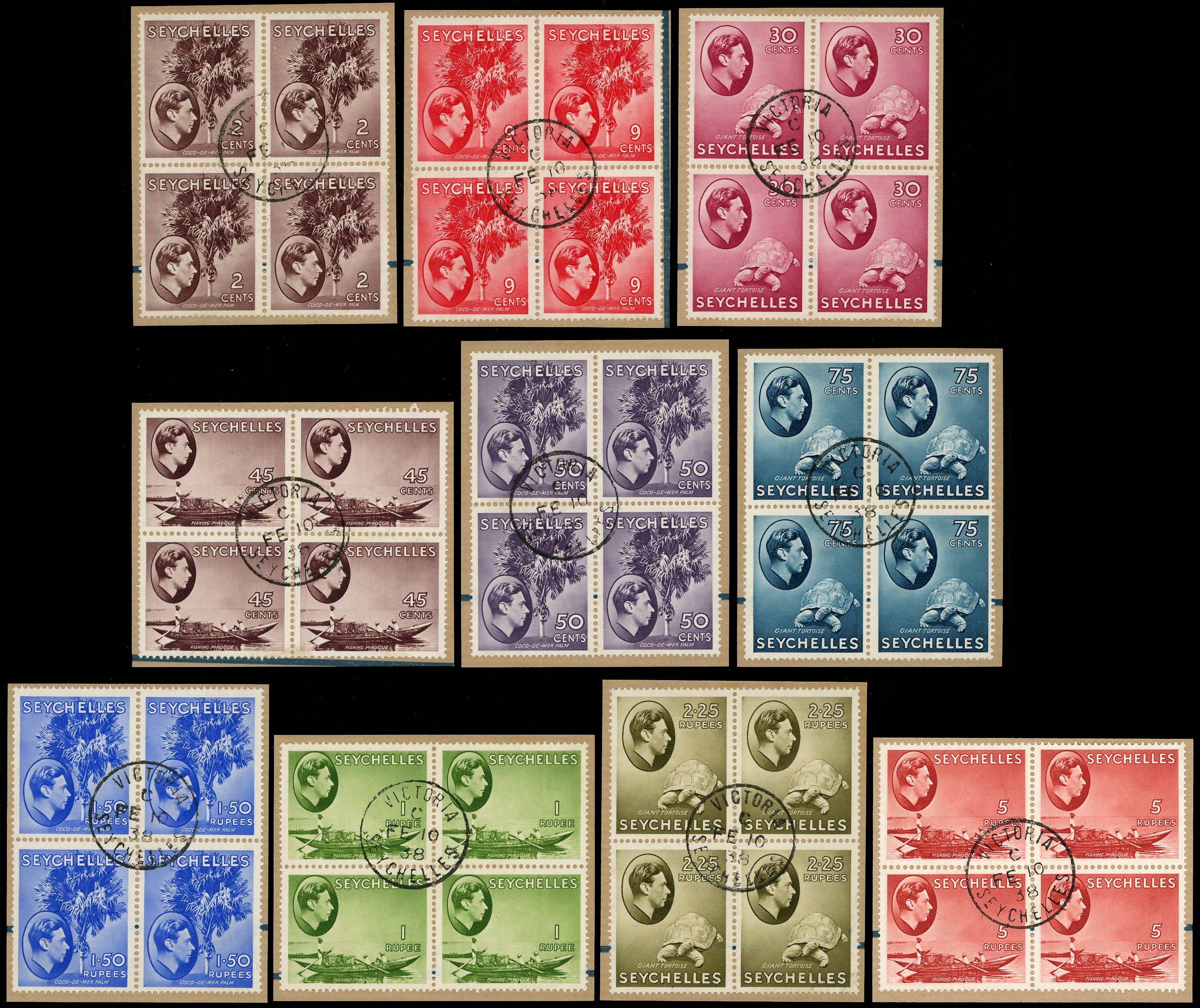 SEYCHELLES 1938  SG135/49 Used set of 10 to 5r