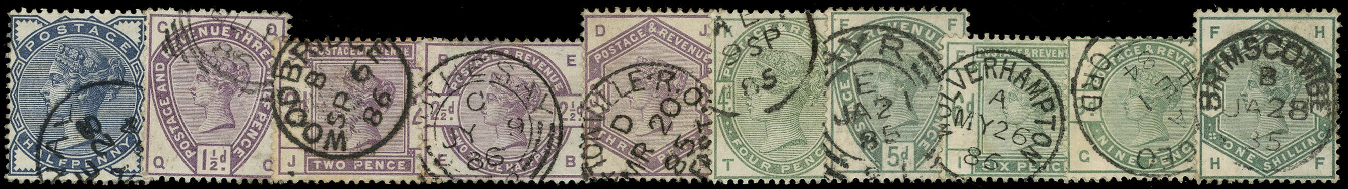 GB 1883  SG187/96 Used VFU set of ten with cds cancellations