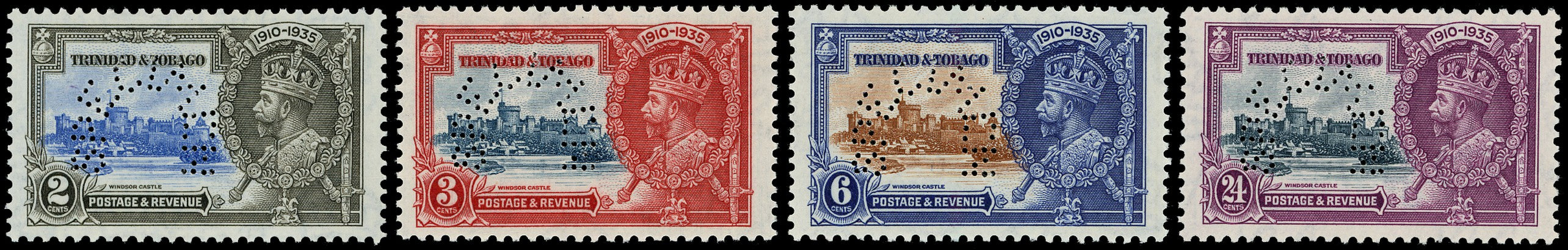 TRINIDAD & TOBAGO 1935  SG239s/42s Specimen Silver Jubilee set of 4 to 24c, perf "SPECIMEN" brilliant u/m