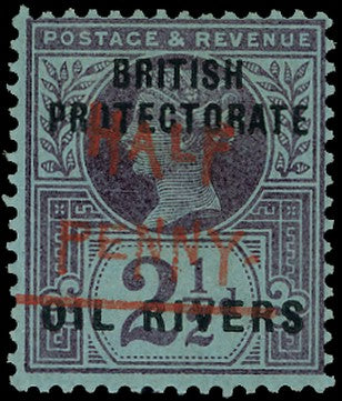 NIGER COAST 1893  SG31 Mint &frac12;d on 2&frac12;d type 9 surcharge in vermilion