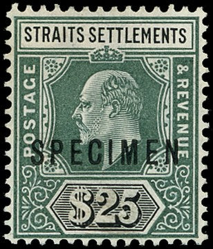 MALAYA - STRAITS 1904  SG139s Specimen KEVII $25 grey-green and black watermark MCA