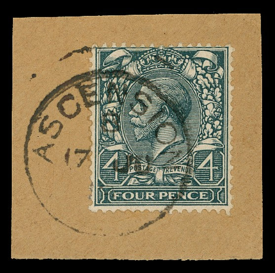 ASCENSION 1912  SGZ45 Cancel GB 4d grey-green, tied to piece