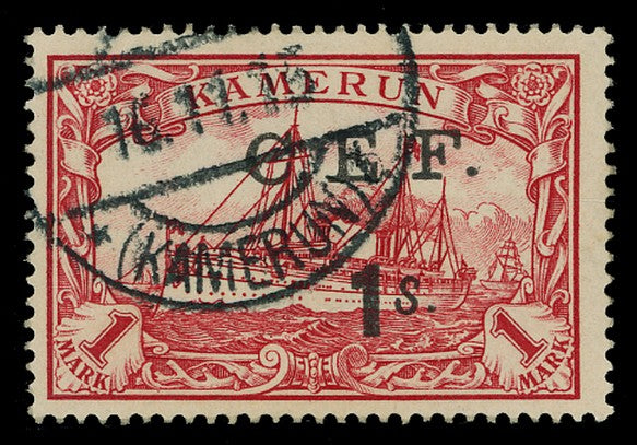 CAMEROON 1915  SGB10 Used C.E.F. 1s on 1m carmine