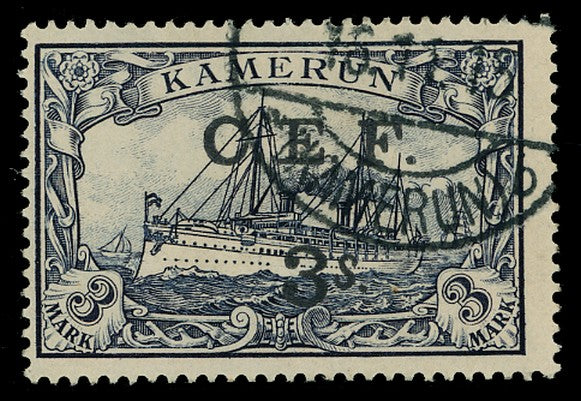 CAMEROON 1915  SGB12 Used C.E.F. 3s on 3m violet-black