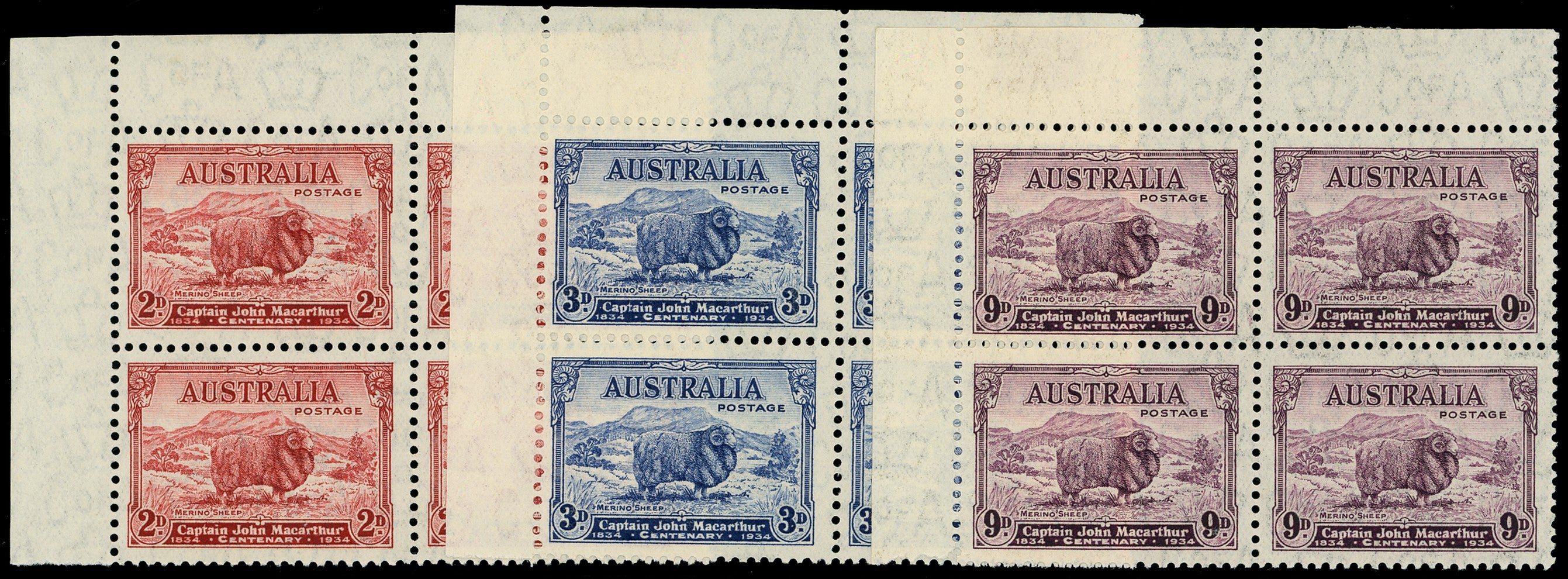 AUSTRALIA 1934  SG150/52 Mint Macarthur set of 3 to 9d