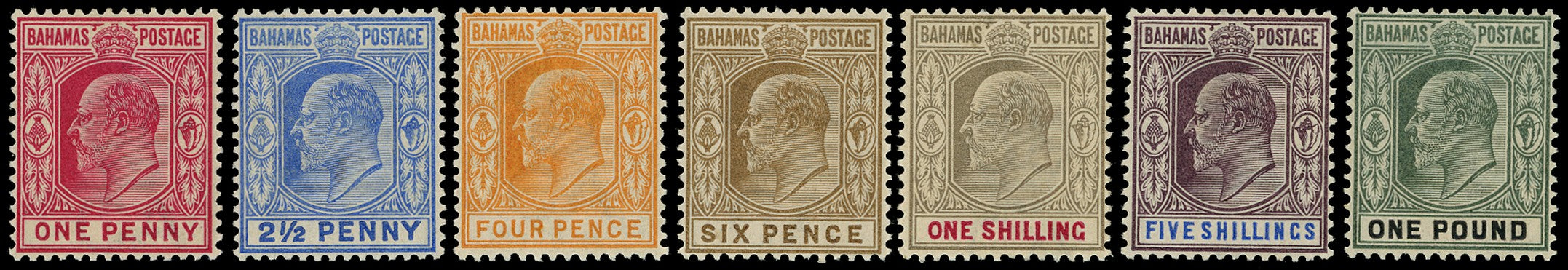BAHAMAS 1902  SG62/70 Mint KEVII set of 7 to £1 watermark Crown CA