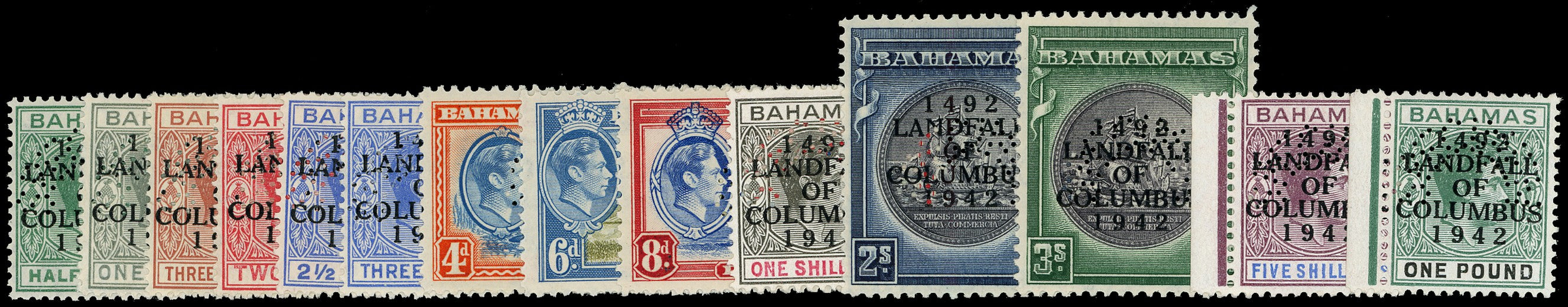 BAHAMAS 1942  SG162s/75s Specimen Columbus set of 14 to £1