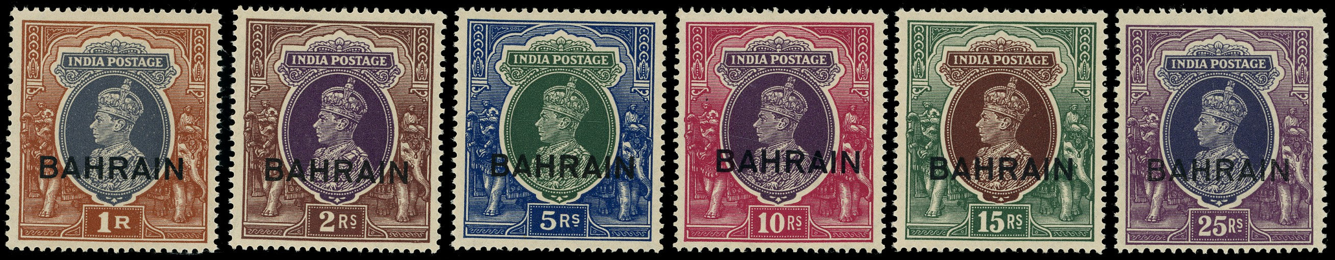BAHRAIN 1938  SG32/37 Mint unmounted KGVI 1r to 25r