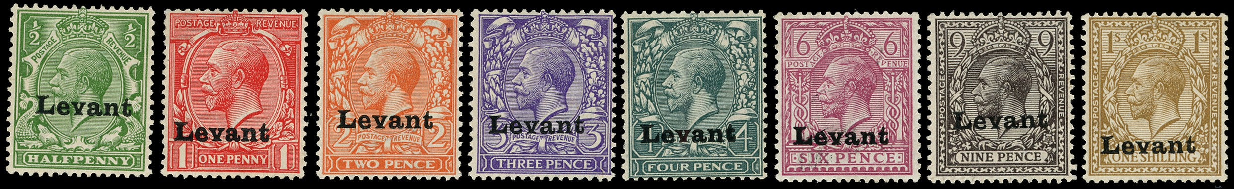 BRITISH LEVANT 1916  SGS1/S8 vars Mint Salonica set of 8 to 1s several with inverted albino impression on reverse