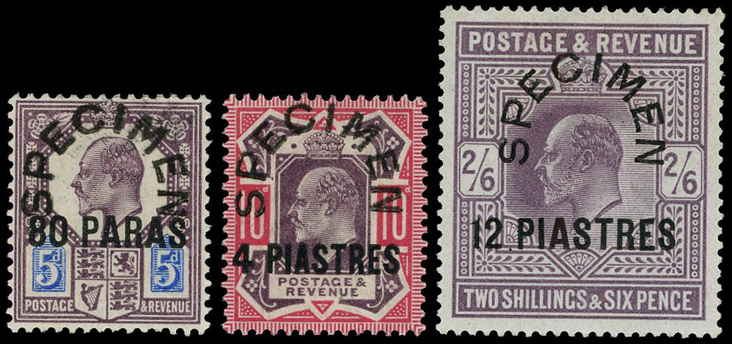 BRITISH LEVANT 1902  SG9s/11s Specimen KEVII set of 3 to 12pi on 2s6d