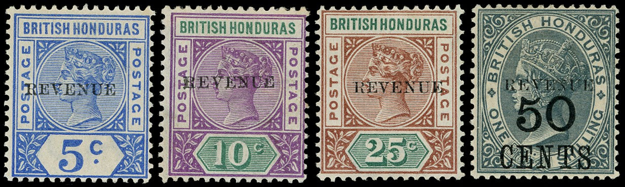 BRITISH HONDURAS 1899  SG66/69 Mint REVENUE overprint set of 4 to 50c on 1s