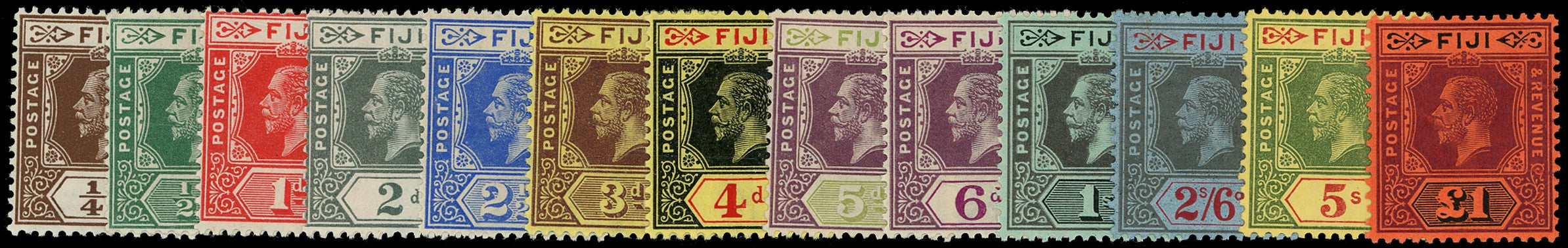 FIJI 1912  SG125/37 Mint KGV set of 13 to £1 watermark multiple Crown CA