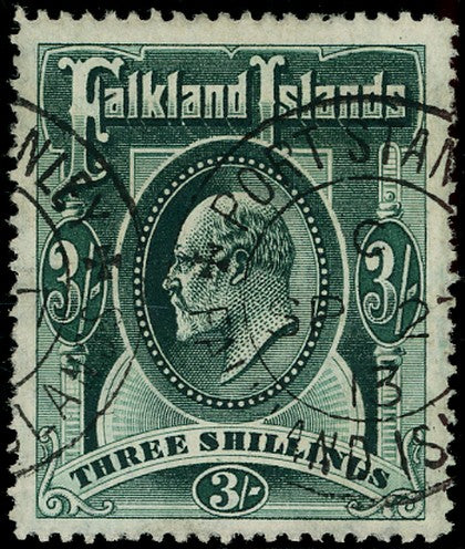 FALKLAND ISLANDS 1904  SG49b Used KEVII 3s deep green