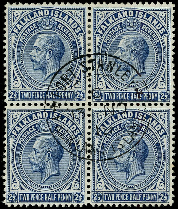 FALKLAND ISLANDS 1912  SG63b Used KGV 2&frac12;d deep blue watermark multiple Crown CA