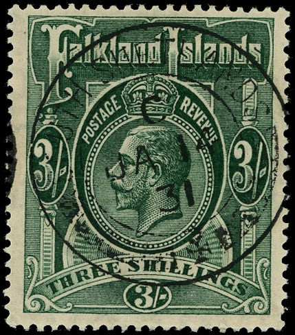 FALKLAND ISLAND DEPS 1921  SGZ148 Cancel KGV 3s slate-green with South Shetlands cds