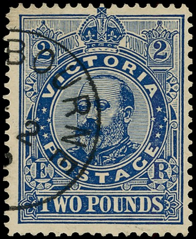 VICTORIA (AUS) 1901  SG400 Used KEVII £2 deep blue watermark V over Crown perf 12&frac12;