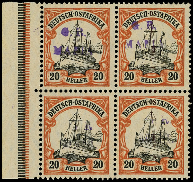 TANGANYIKA 1915  SGM5C Mint unmounted 20h black and red on yellow paper type M1 handstamp in violet