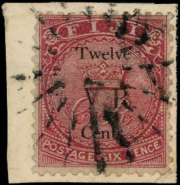 FIJI 1874  SG21 Used QV 12c on 6d rose type 6 V.R. overprint