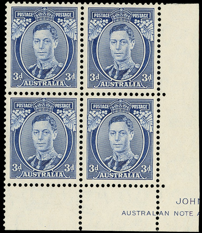 AUSTRALIA 1937  SG168 Mint unmounted KGVI 3d blue Die I