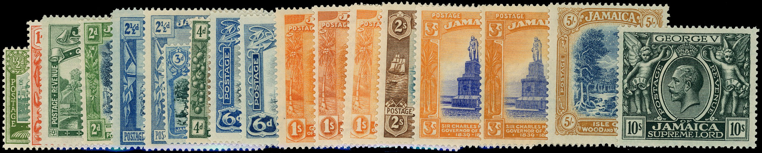 JAMAICA 1921  SG94/106 Mint KGV set of 18 to 10s Script watermark