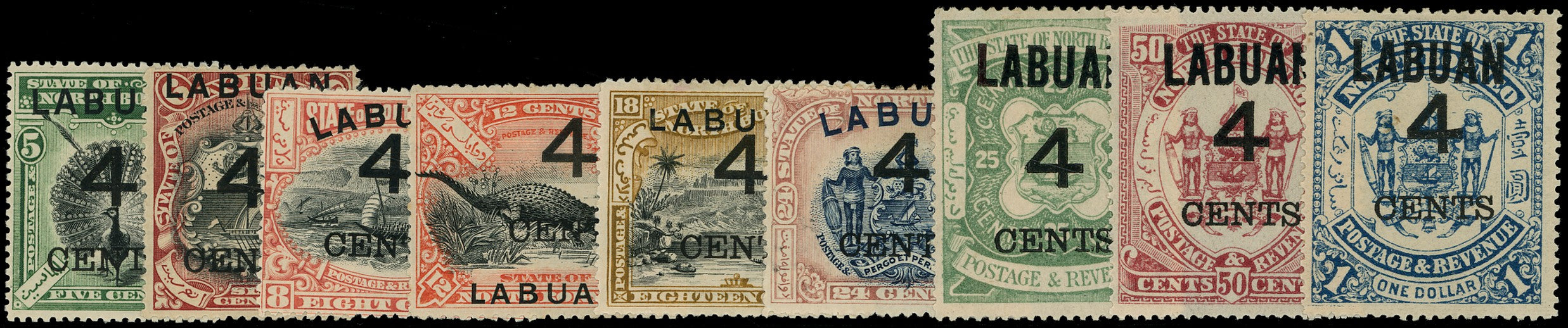 LABUAN 1899  SG102/10 Mint set of 9 type 17 4 CENTS surcharges