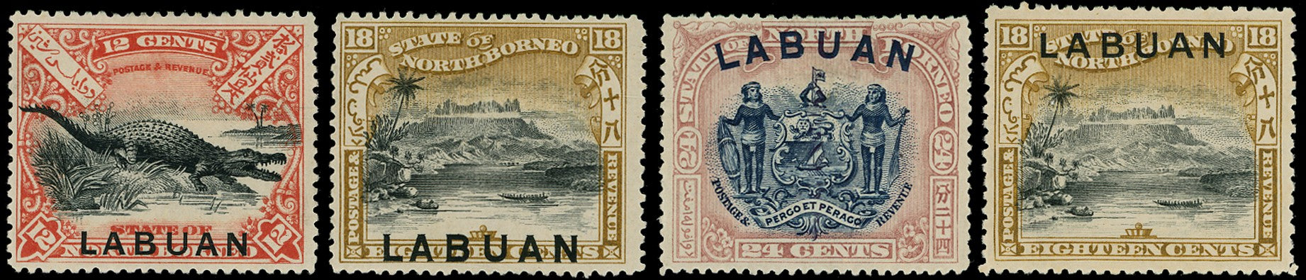 LABUAN 1897  SG98a/101 Mint Pictorial revised types x4