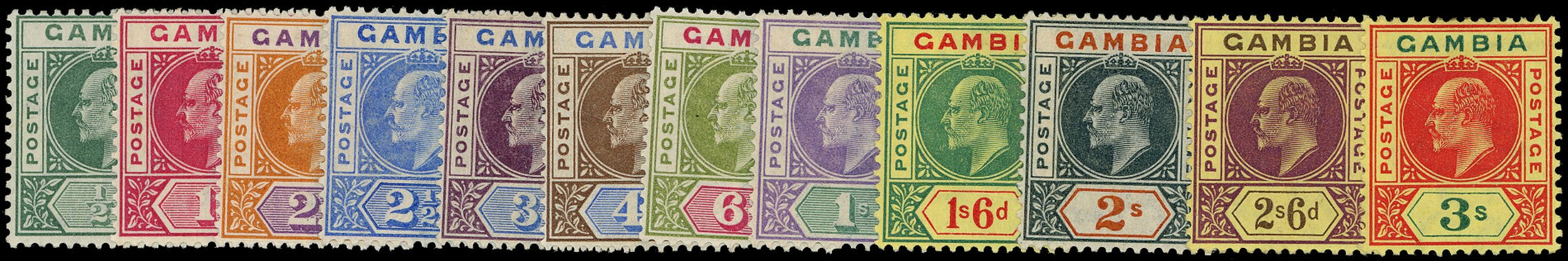 GAMBIA 1902  SG45/56 Mint KEVII set of 12 to 3s watermark Crown CA